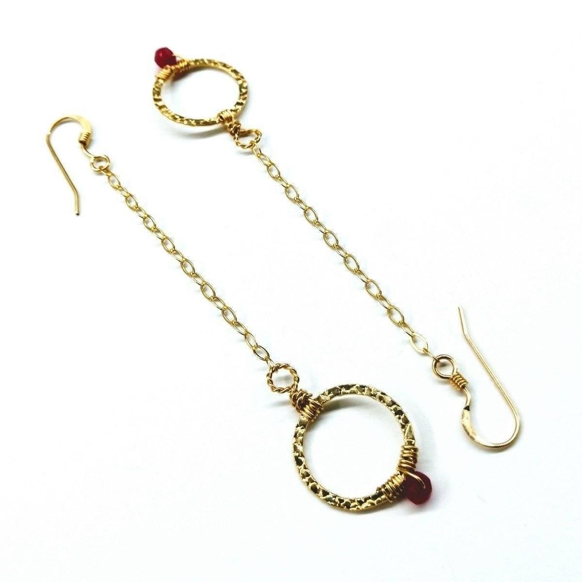 14 KT Gold Filled Wire Wrapped Pink Chalcedony Open Circle Earrings