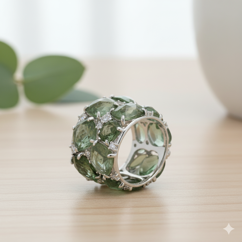 Sage Green Sterling Silver Ring - Serene Elegance