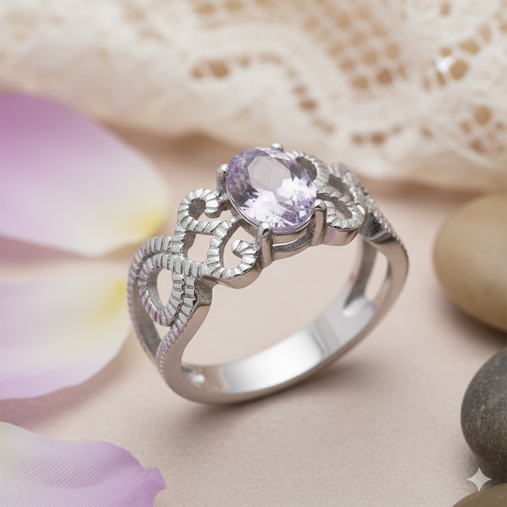 Light Amethyst Solitaire Ring - Stainless Steel