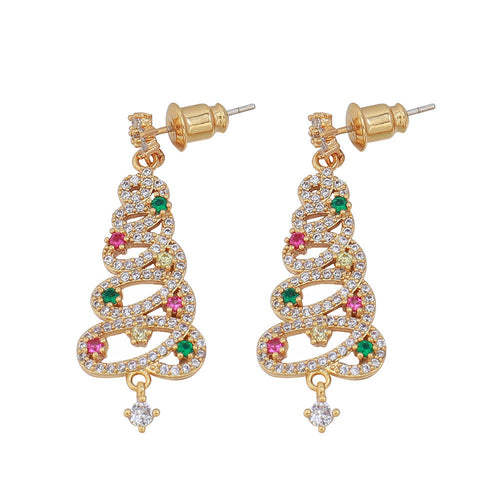 🎄 Sparkling Christmas Tree Tassel Earrings - Colorful Zircon Holiday Statement Jewelry