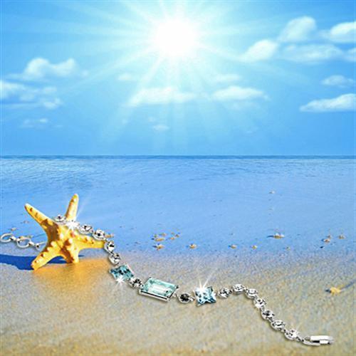 Sea Blue Crystal Bracelet - Ocean Elegance in Rhodium