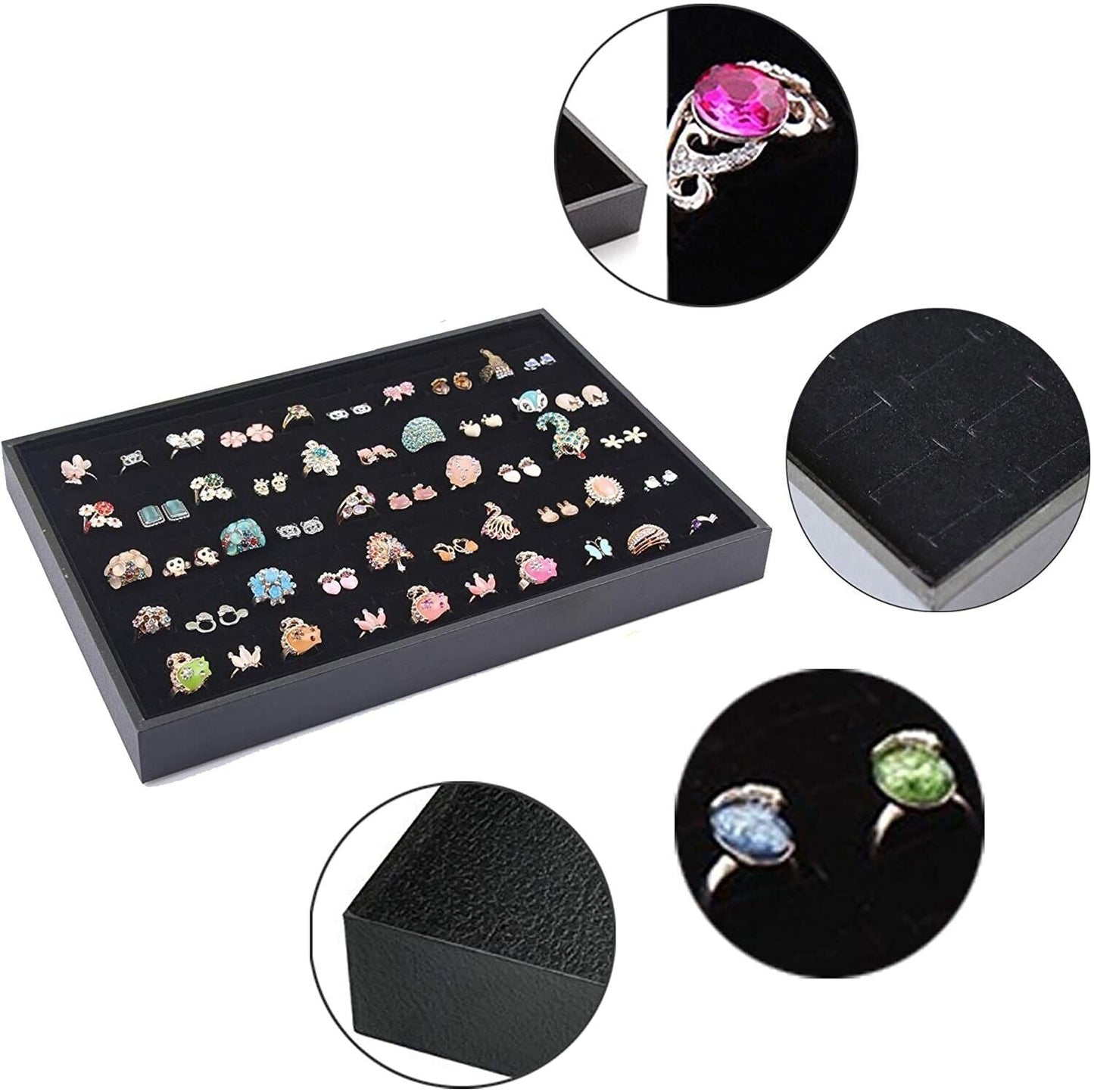 100 Slots Jewelry Ring Display Organizer Tray Holder Earrings Storage