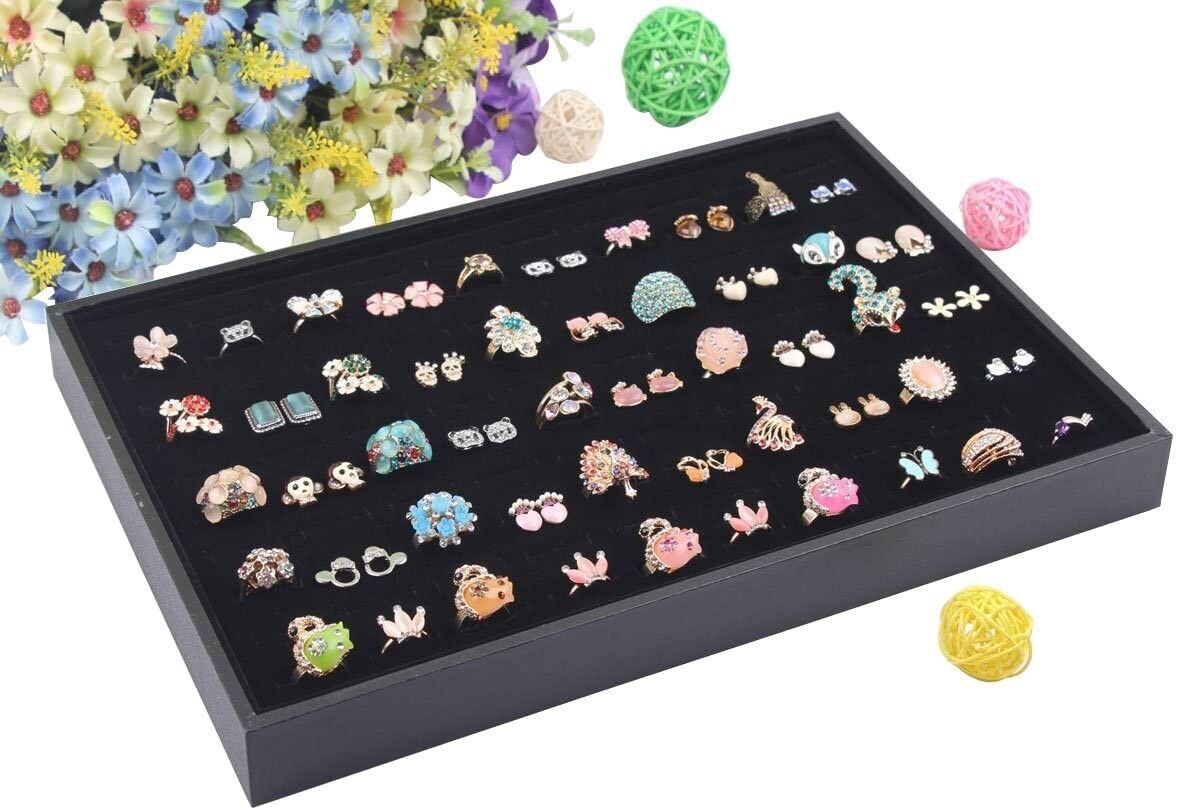 100 Slots Jewelry Ring Display Organizer Tray Holder Earrings Storage