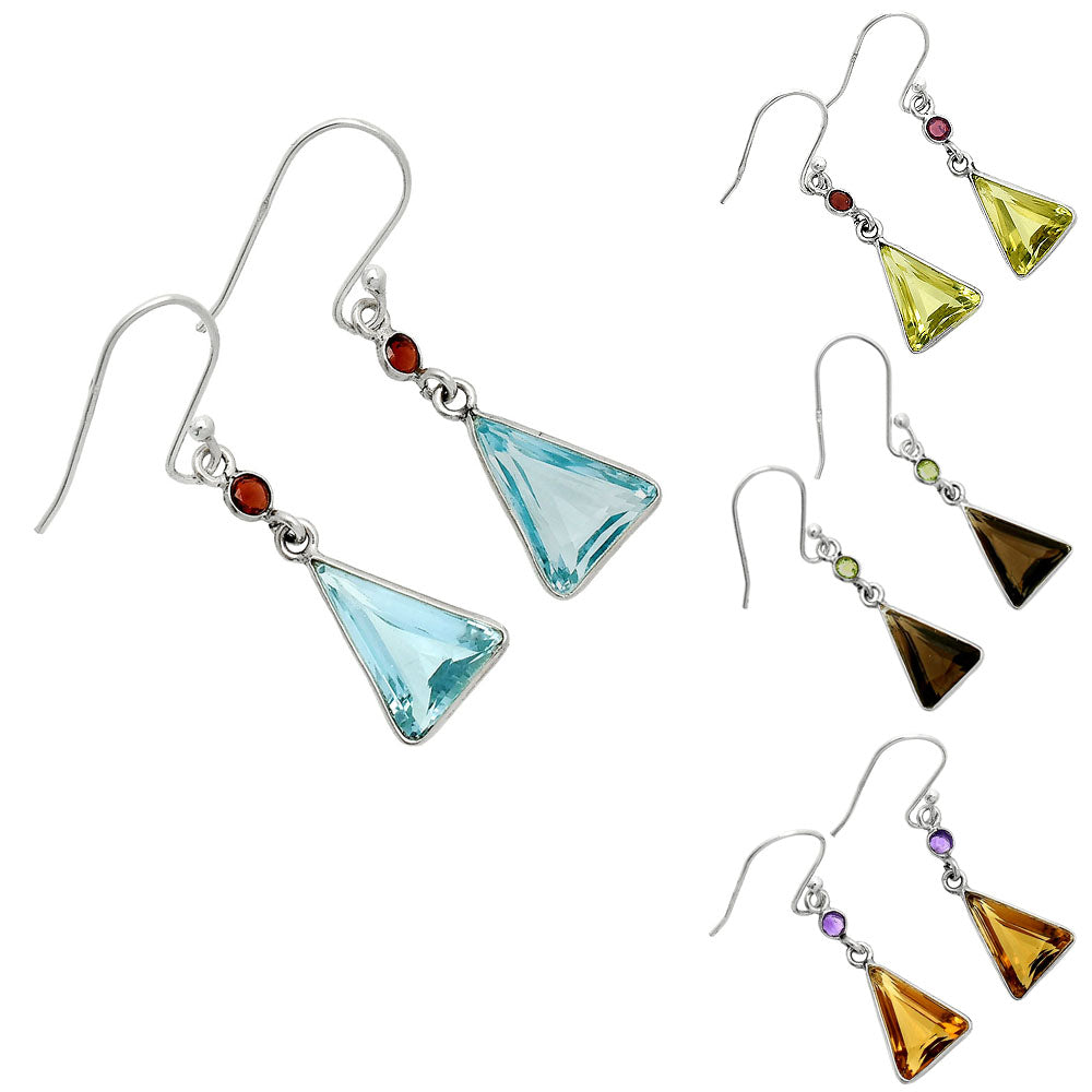 🔺 Natural Gemstones Trillion Shape 925 Sterling Silver Earrings