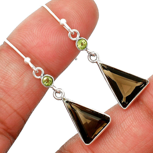 🔺 Natural Gemstones Trillion Shape 925 Sterling Silver Earrings