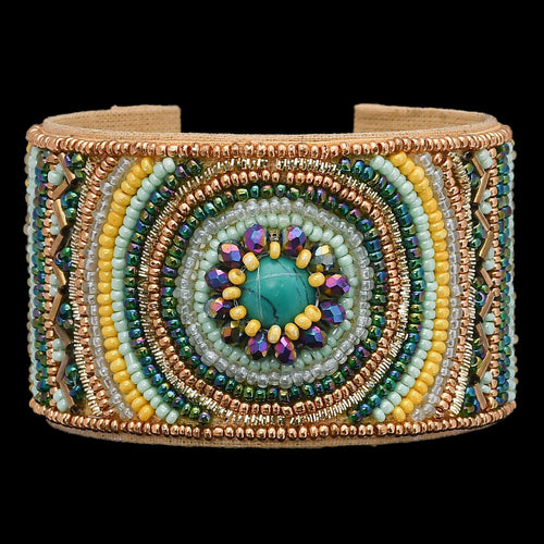 Colorful Bohemian Boho Seed Bead Loom Bracelet, Ethnic Large Cuff