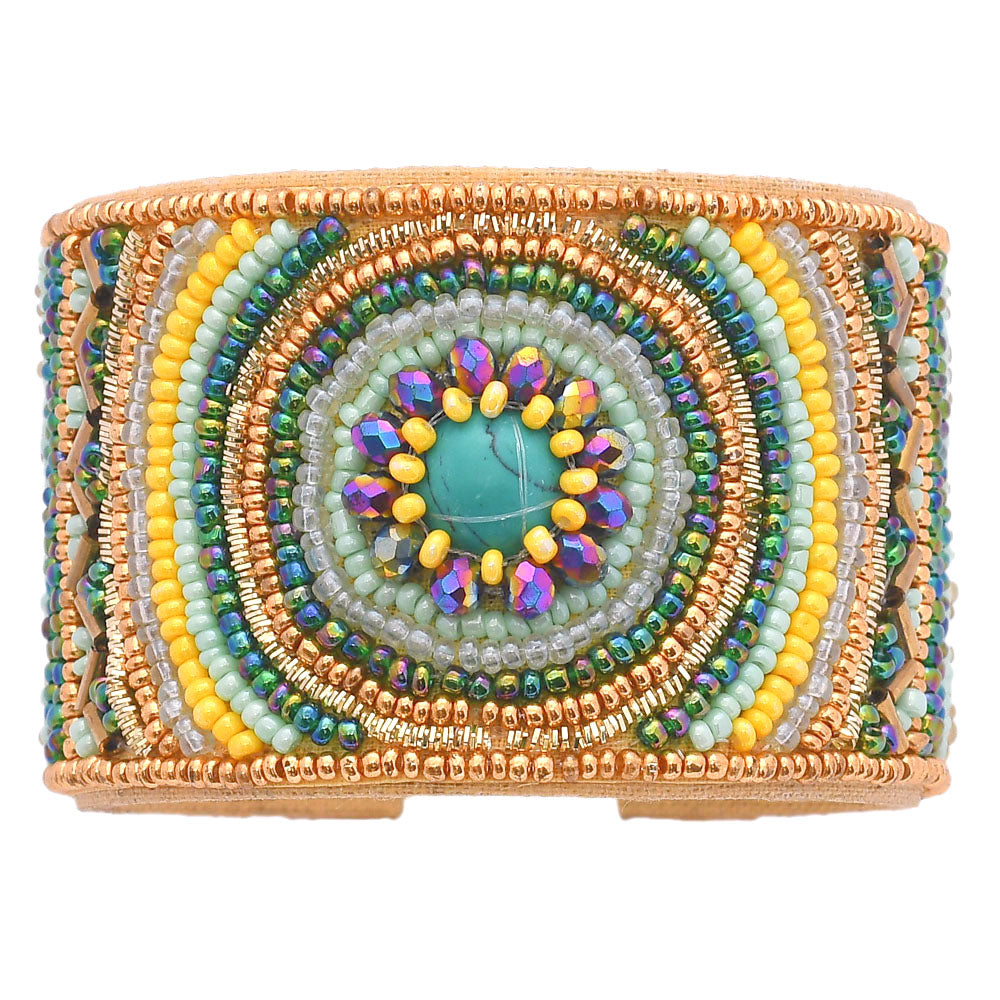 Colorful Bohemian Boho Seed Bead Loom Bracelet, Ethnic Large Cuff