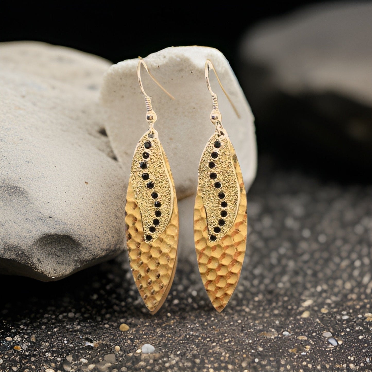 Navette Sun Rays Earrings - Urban Charm Black Crystal Statement Earrings