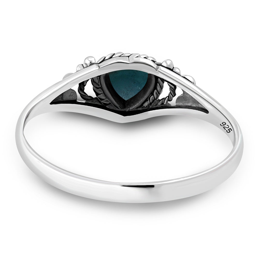 Heart Synthetic Blue Opal Sterling Silver Ring