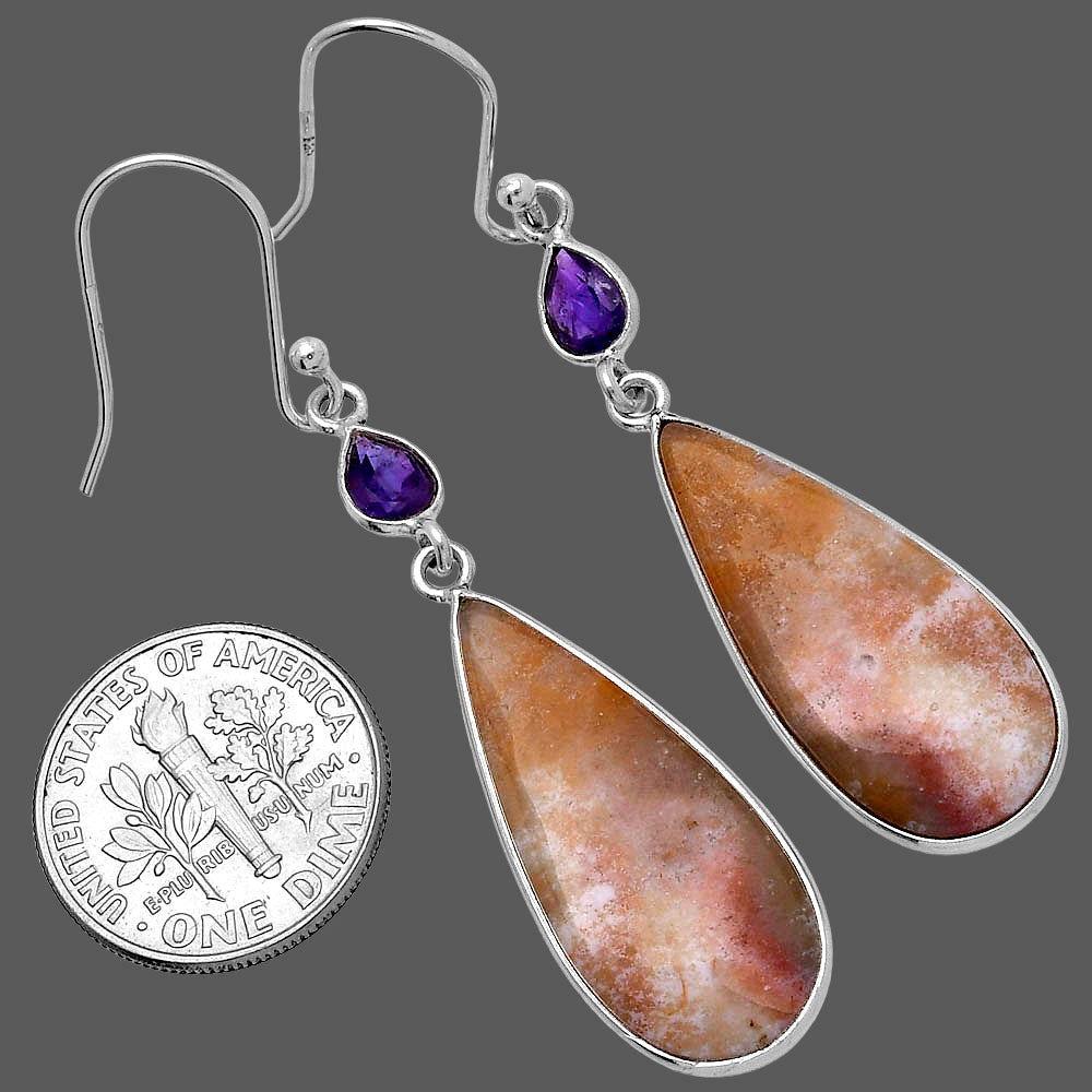 Natural Red Moss Agate & Amethyst Earring