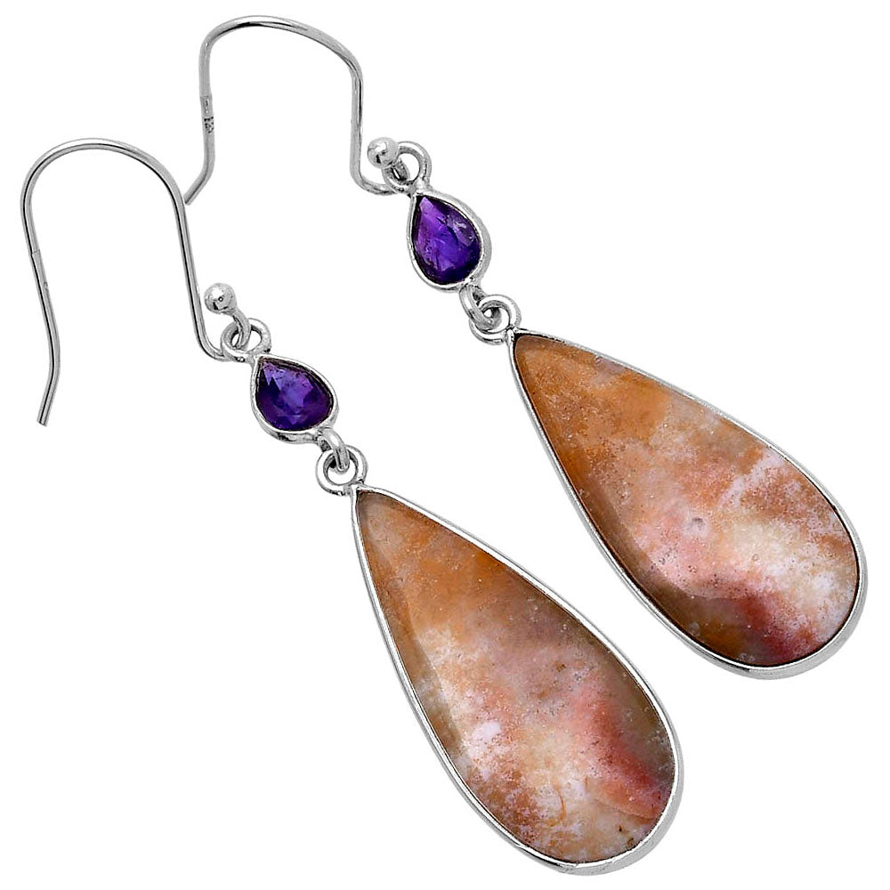 Natural Red Moss Agate & Amethyst Earring