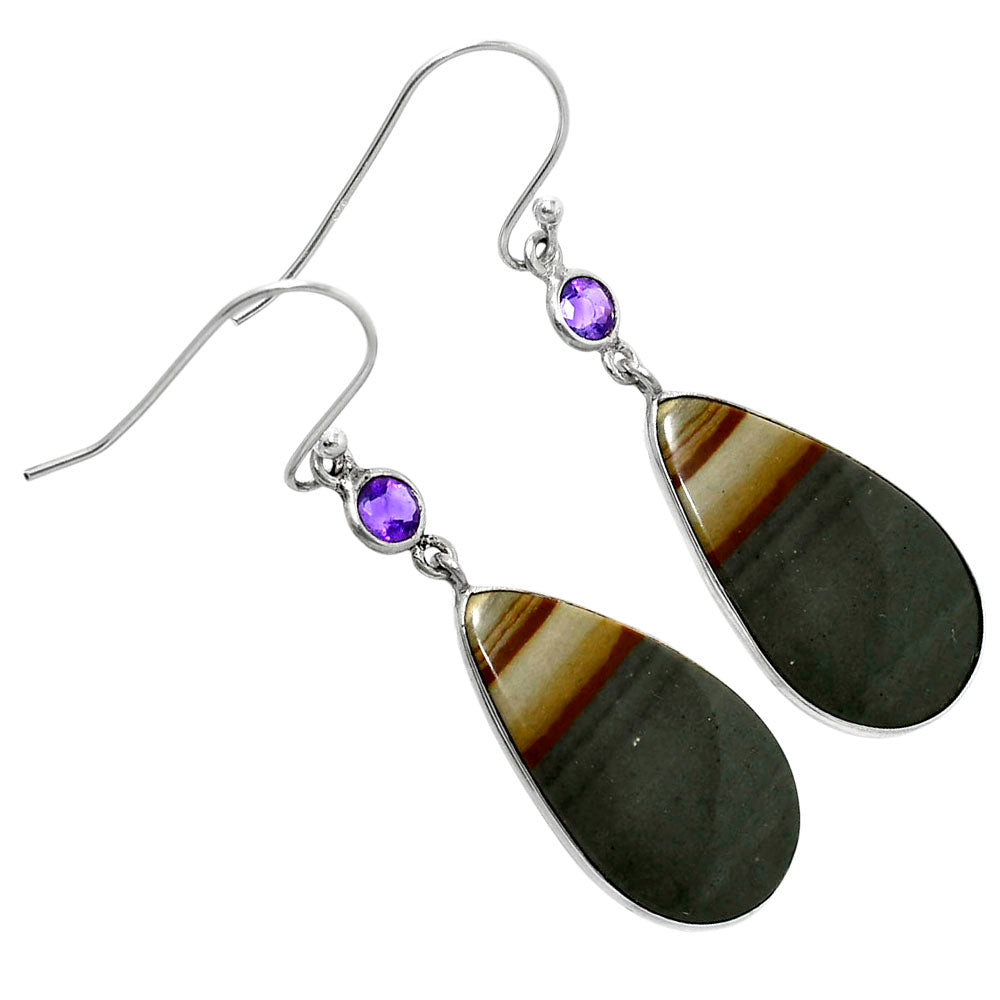 🟣 Natural Polygram Jasper & Amethyst Earrings - ONLY 1 left in stock!