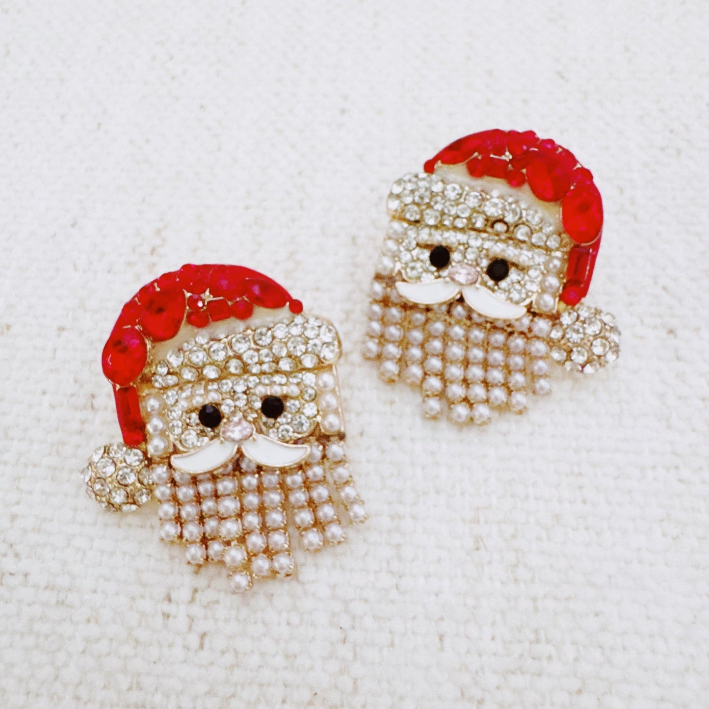 🎅 Santa Earrings with Pearl Drape Beard