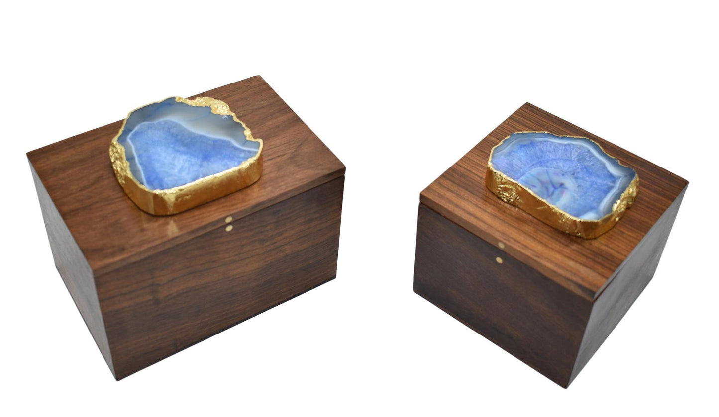 Elegant Square Wooden Jewelry Box with Agate Top