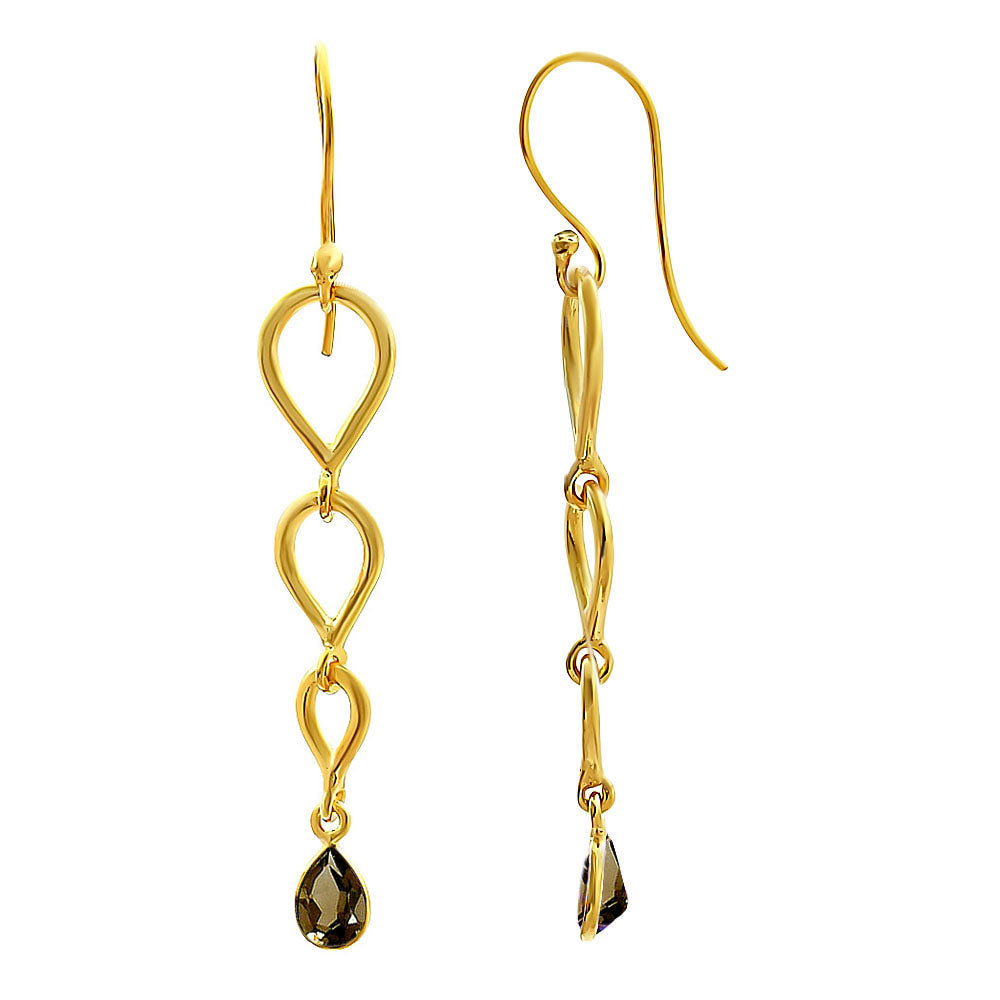 18K Gold Over Brass Natural Gemstones Pear Shape Earrings