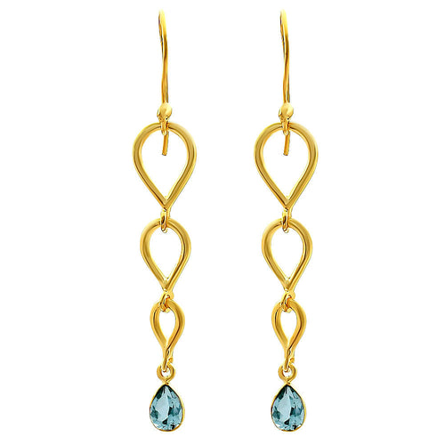 18K Gold Over Brass Natural Gemstones Pear Shape Earrings