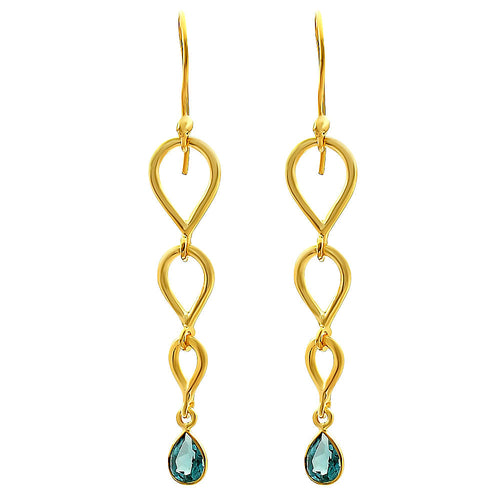 18K Gold Over Brass Natural Gemstones Pear Shape Earrings