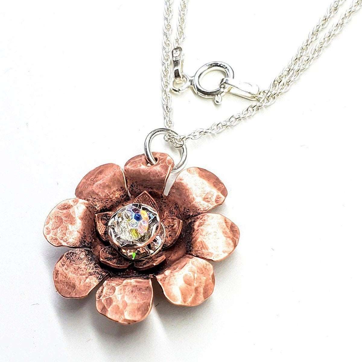 Copper Swarovski Crystal Flower Spinner Necklace - Original Alexa Martha Design
