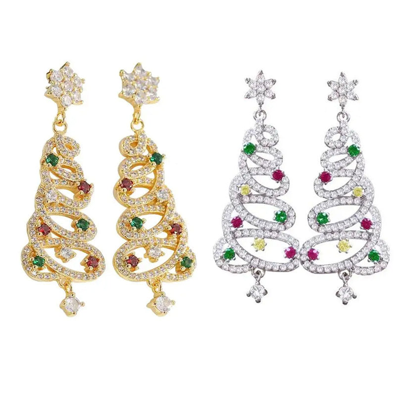 🎄 Sparkling Christmas Tree Tassel Earrings - Colorful Zircon Holiday Statement Jewelry