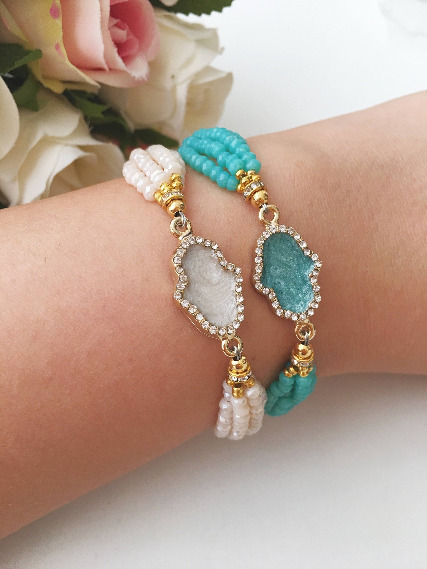 Hamsa Charm Bracelet, Seed Beads Bracelet, Lucky Bracelet