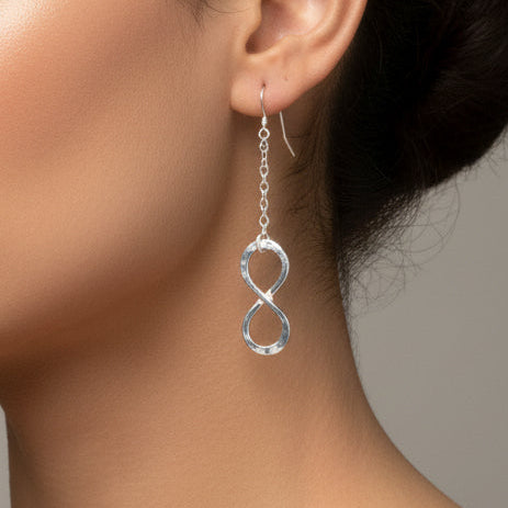Sterling Silver Hammer Patterned Infinity Earrings - Handcrafted Montana Jewelry