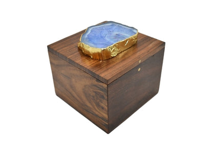 Elegant Square Wooden Jewelry Box with Agate Top