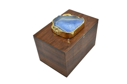 Elegant Square Wooden Jewelry Box with Agate Top