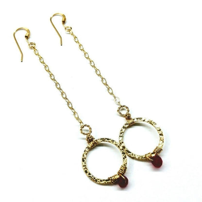14 KT Gold Filled Wire Wrapped Pink Chalcedony Open Circle Earrings
