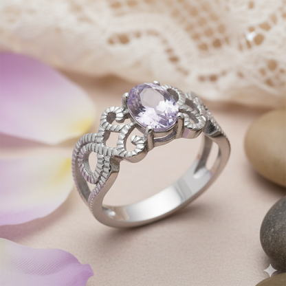 Light Amethyst Solitaire Ring - Stainless Steel