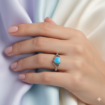 Heart Synthetic Blue Opal Sterling Silver Ring