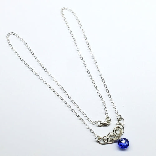 Silver Wire Sculpted Round Crystal Pendant Necklace