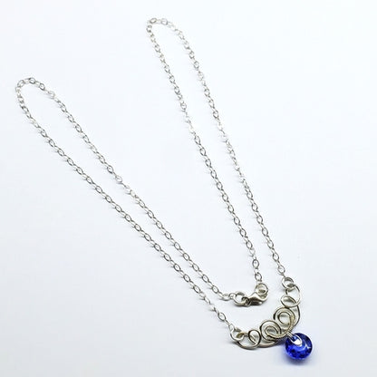 Silver Wire Sculpted Round Crystal Pendant Necklace