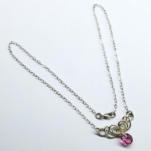 Silver Wire Sculpted Round Crystal Pendant Necklace