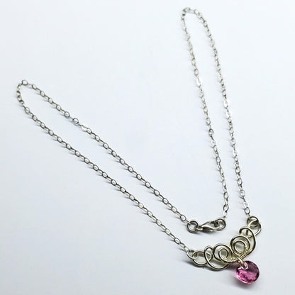 Silver Wire Sculpted Round Crystal Pendant Necklace