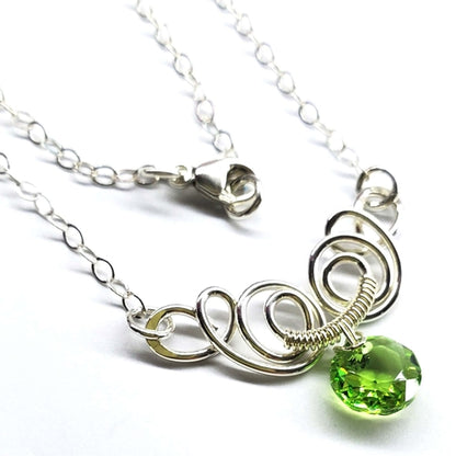 Silver Wire Sculpted Round Crystal Pendant Necklace