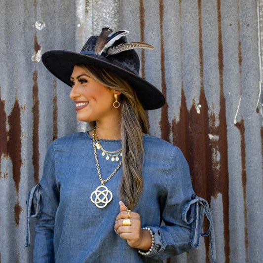 Matte Gold Cuff Earring w/ Square Dangle