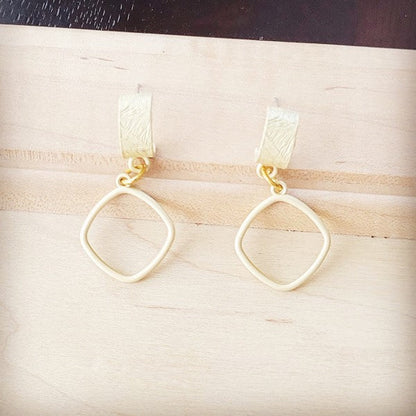 Matte Gold Cuff Earring w/ Square Dangle