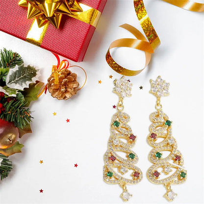 🎄 Sparkling Christmas Tree Tassel Earrings - Colorful Zircon Holiday Statement Jewelry