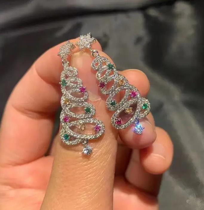 🎄 Sparkling Christmas Tree Tassel Earrings - Colorful Zircon Holiday Statement Jewelry