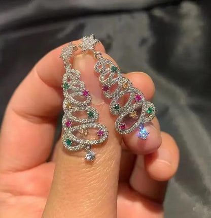 🎄 Sparkling Christmas Tree Tassel Earrings - Colorful Zircon Holiday Statement Jewelry