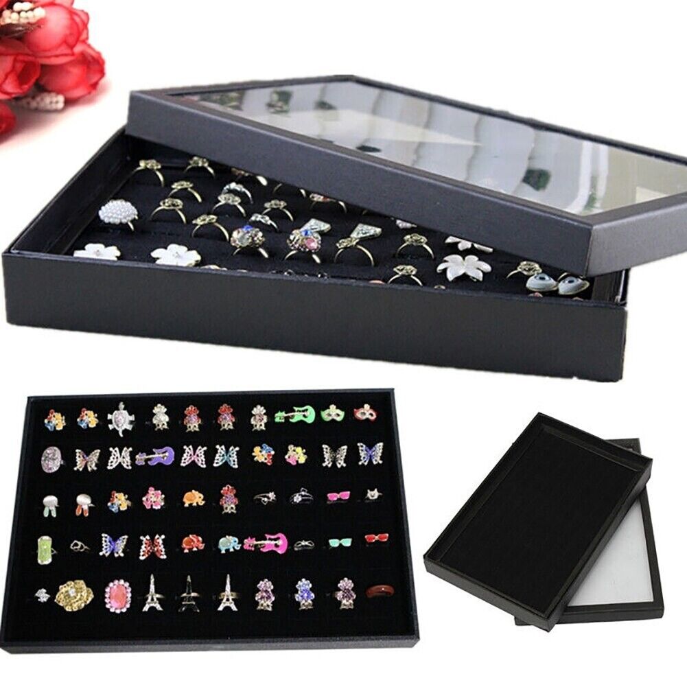 100 Slots Jewelry Ring Display Organizer Tray Holder Earrings Storage