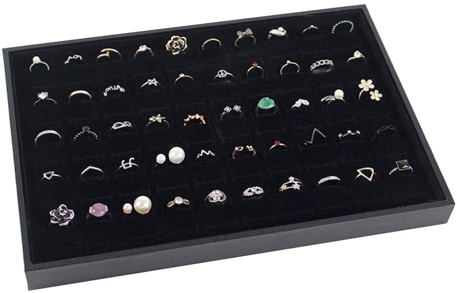 100 Slots Jewelry Ring Display Organizer Tray Holder Earrings Storage