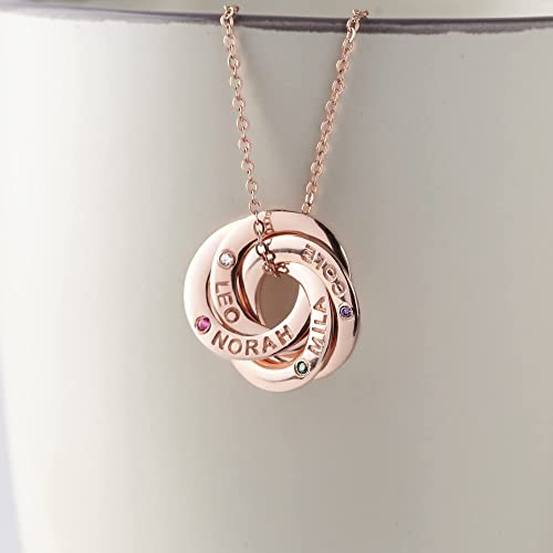 Interlocking Circles Mom Necklace with Names & Birthstones