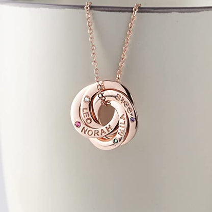 Interlocking Circles Mom Necklace with Names & Birthstones