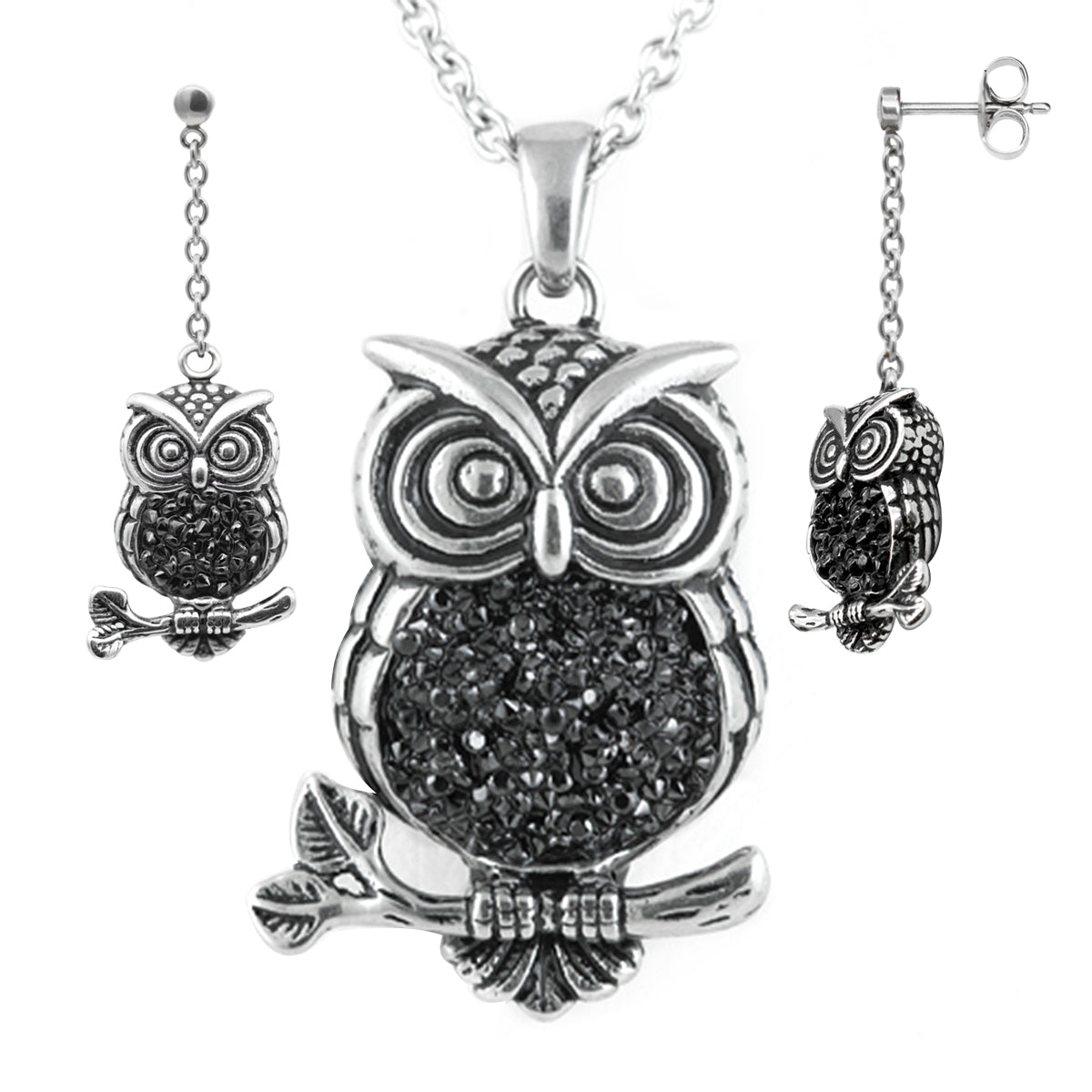 🦉 Mid-nighter Owl Necklace & Earrings Set - Midnight Magic