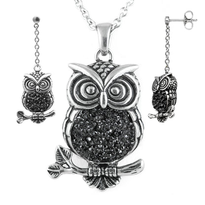 🦉 Mid-nighter Owl Necklace & Earrings Set - Midnight Magic