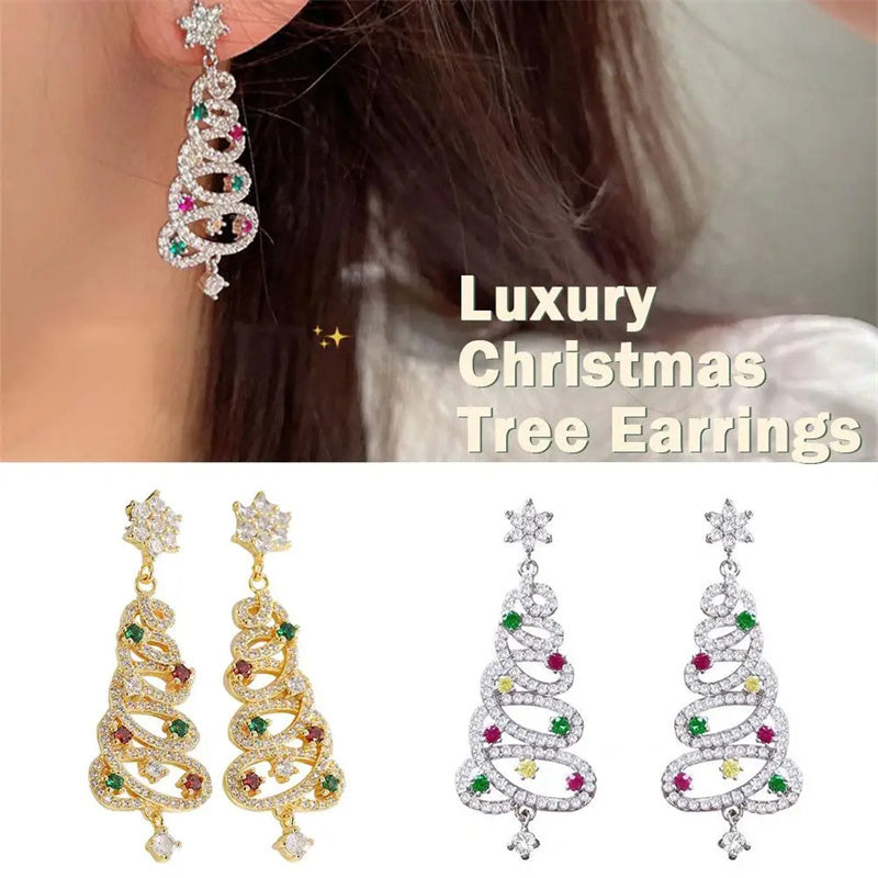 🎄 Sparkling Christmas Tree Tassel Earrings - Colorful Zircon Holiday Statement Jewelry