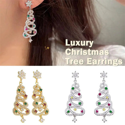 🎄 Sparkling Christmas Tree Tassel Earrings - Colorful Zircon Holiday Statement Jewelry