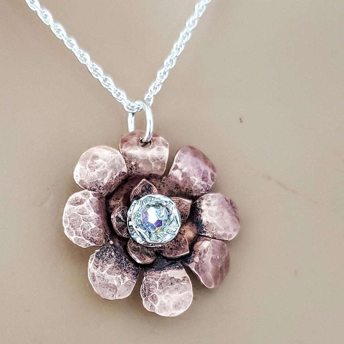 Copper Swarovski Crystal Flower Spinner Necklace - Original Alexa Martha Design