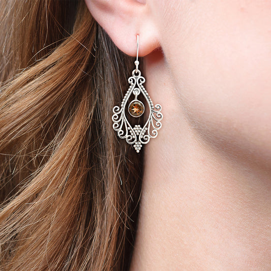 Victorian Filigree Natural Gemstone Earrings